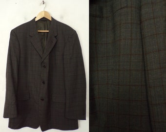 Vintage Mens Plaid Blazer, Gray & Red Sport Coat Size 42, 90s Kenneth Cole Gray Plaid Blazer, Preppy Plaid Blazer, Classic Plaid Sport Coat