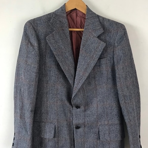 60s Blue Red Plaid Wool Jacket Size 36, Vintage Preppy Blue Plaid Sport Coat, Formal Event Business Wedding Jacket