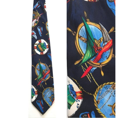 Vintage Nautical Boat Tie, Marina Racing Tie, Sai… - image 1