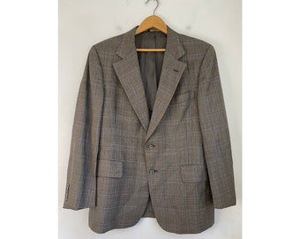 Bruine geruite sportjas jaren 70 heren maat 40, vintage bruine en blauwe klassieke geruite blazer, jaren 1970 geklede sportjas formeel evenement