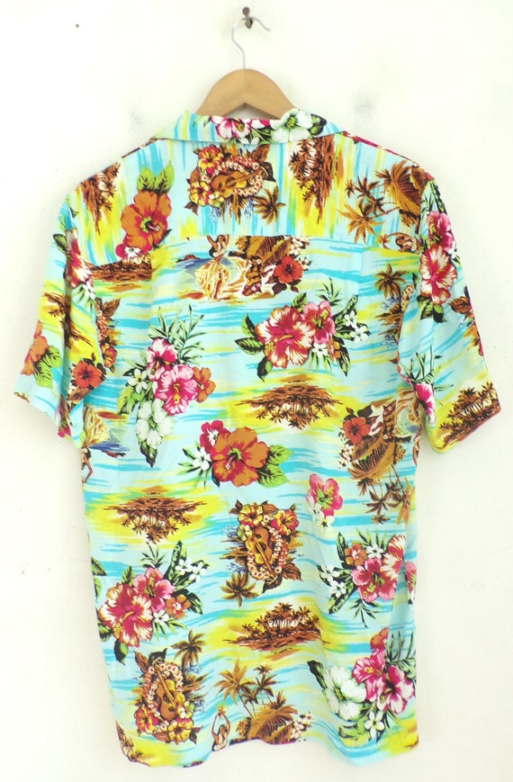 Vintage Mens Hawaiian  Hula Girl Shirt, 1990s Bri… - image 5
