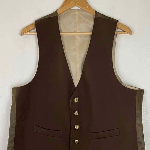 70s Dark Brown Sport Coat & Matching Reversible Vest Mens Size 44R, Vintage Gold Button shops Formal Blazer Vest, Dark Brown Polyester Sport Coat