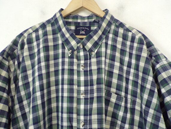 Vintage Mens Plaid Shirt, Size 4X Blue Green & Wh… - image 3