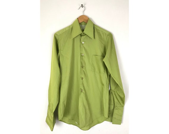 60s Van Heusen Green French Cuff Dress Shirt Mens