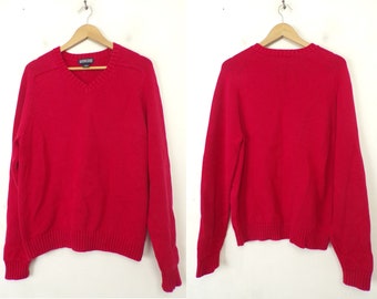 Vintage Mens Red Sweater,  Lands End Red Vneck Sweater Medium 38-40, Vneck Sweater, Pullover Sweater, Lands End, Classic, Preppy 90s Sweater