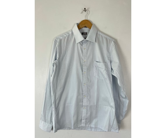 Vintage Silver Striped Dress Shirt Mens Size 16 3… - image 1