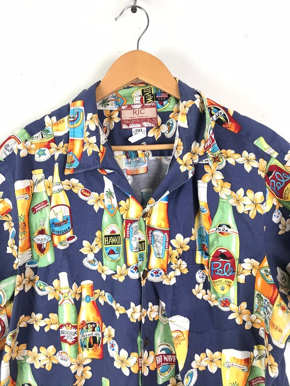 Vintage Mens Beer Hawaiian Shirt, Floral Beer Ale… - image 3