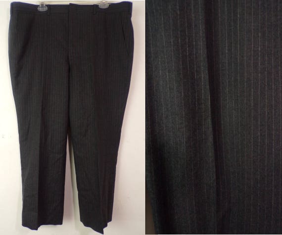 80s Gray Pinstriped Suspender Pants Mens Size 42 W