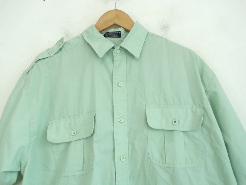 Light Green Shirt Retro Green Shirt 90s Light Green Short Sleeve Button Down Shirt Mens Large Vintage Mens Button Down Shirt