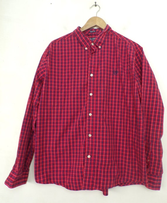 Vintage Mens Plaid Shirt 90s Chaps Red Blue White Plaid Etsy