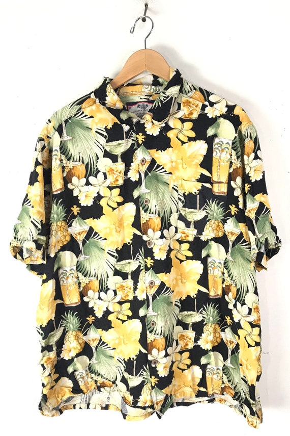 90s Pineapple Drinks Floral Hawaiian Shirt Mens X… - image 2