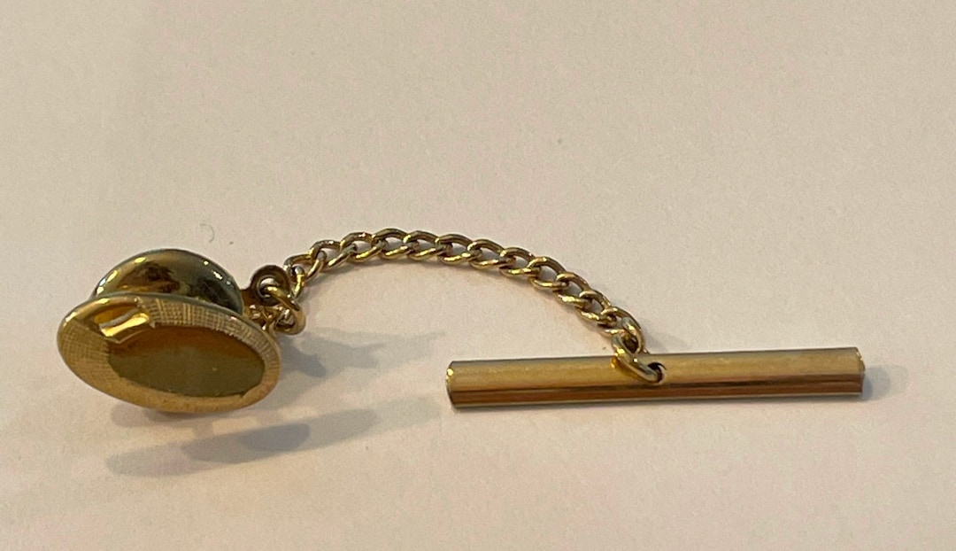 Events Tacks Vintage Gold Oval Tie Tack With Chain, Classic Gold Mens Jewelry ...