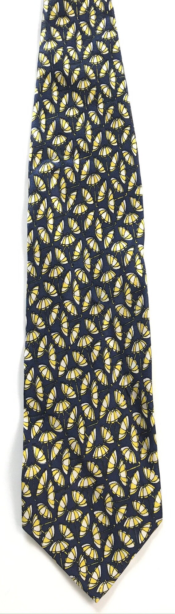 90s Blue & Yellow Umbrella Tie, Umbrella Print Ti… - image 2