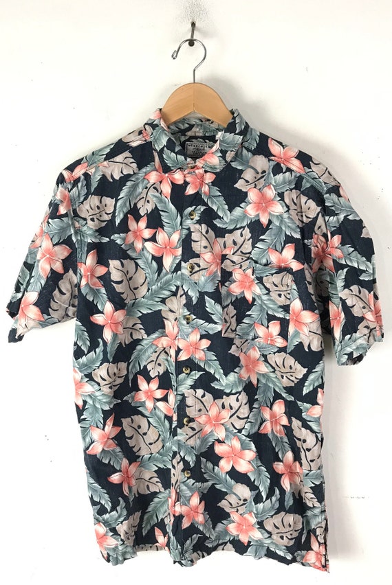 Vintage Floral Leaf Print Hawaiian Shirt Mens Lar… - image 2