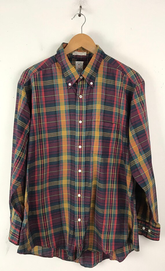 Yellow Plaid Button Down Shirt Mens XL 