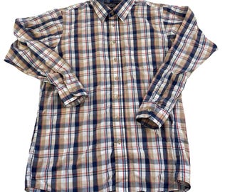 Vintage Cotton Plaid Shirt Mens Size Large | 80s Preppy Style