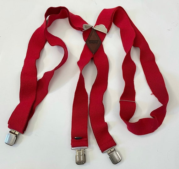 Vintage Levi Strauss Red Clip On Suspenders, Red … - image 1