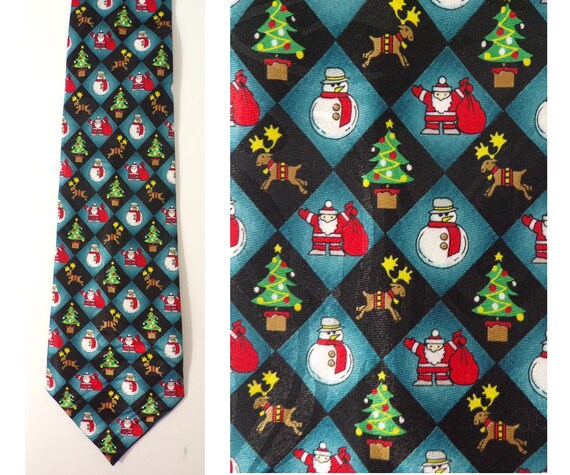 Vintage Men's Christmas Tie, Santa Tie, Christmas Tree Tie, Reindeer, Snowman, Holiday Tie, Winter, Christmas Tie, Novelty Tie, Holidays,90s View 2