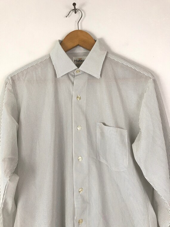 Vintage White & Black Pinstriped Sheer Dress Shir… - image 3