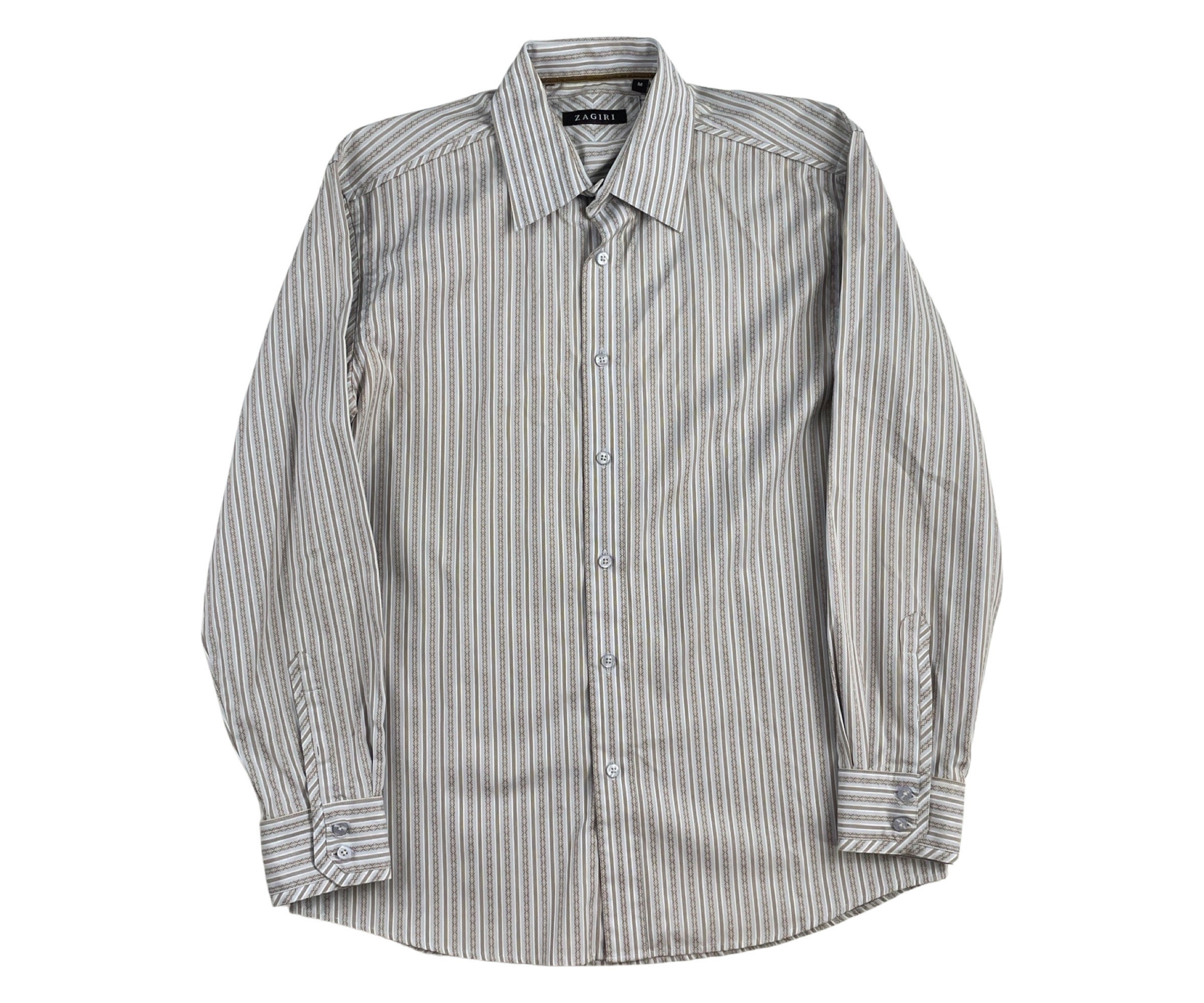 zagiri dress shirts Vintage Light Blue & Brown Striped Dress Shirt Mens Medium, Classic Preppy  Geometric Print Button Down Shirt, Formal Event Business Shirt