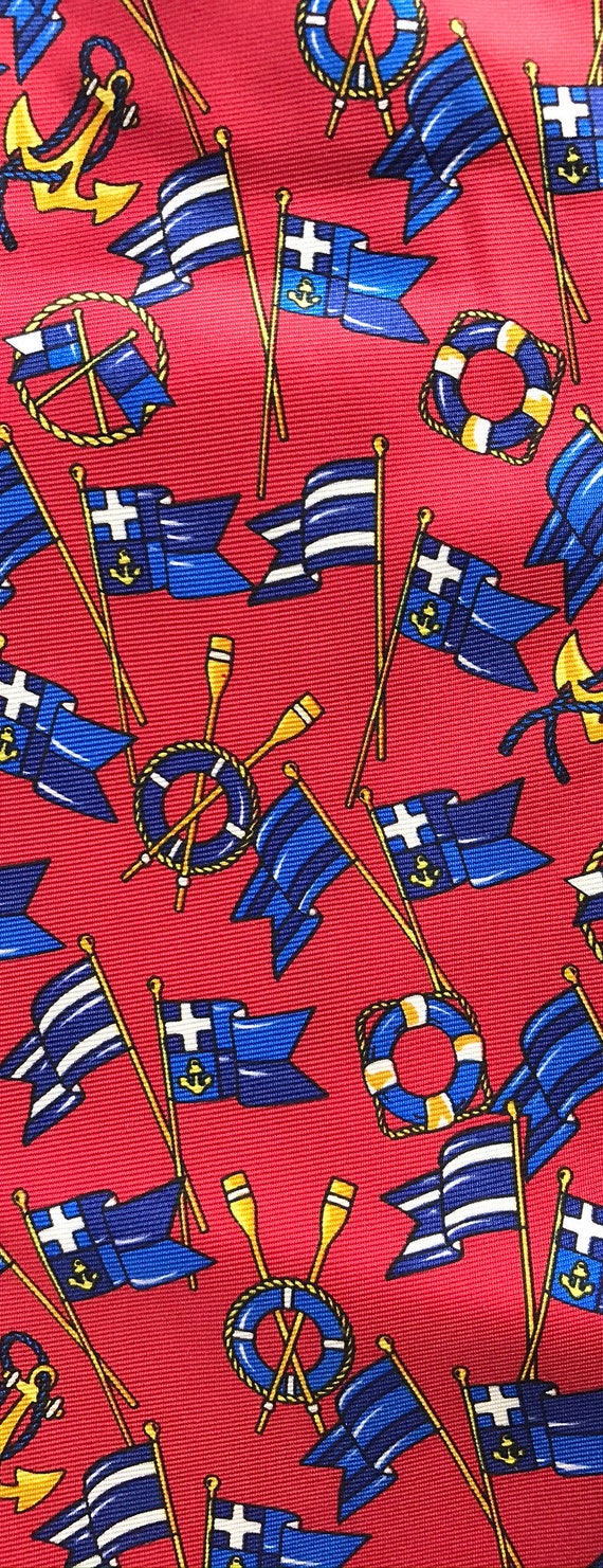 Vintage Red & Blue Nautical Themed Tie, Flags Oar… - image 3