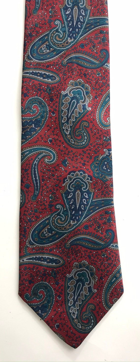 90s Red & Blue Paisley Print Tie, Classic Necktie… - image 2