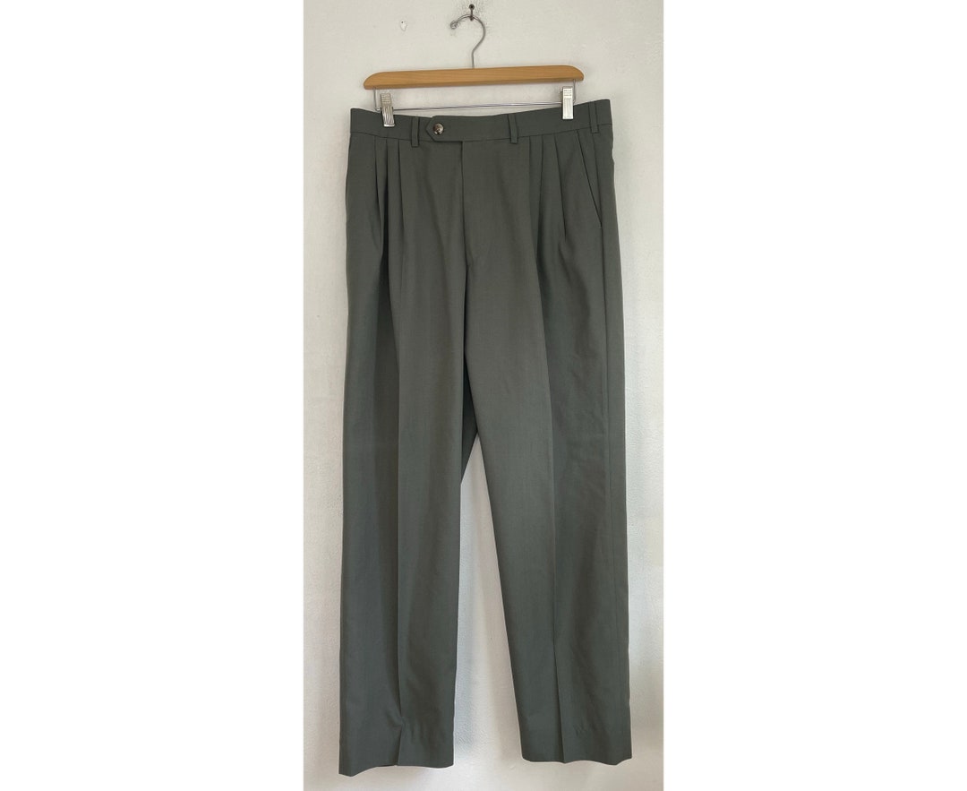 Vintage Olive Green Pleated Pants Mens Size 34 Waist Classic - Etsy