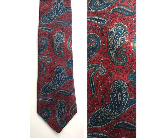 90s Red & Blue Paisley Print Tie, Classic Necktie… - image 1