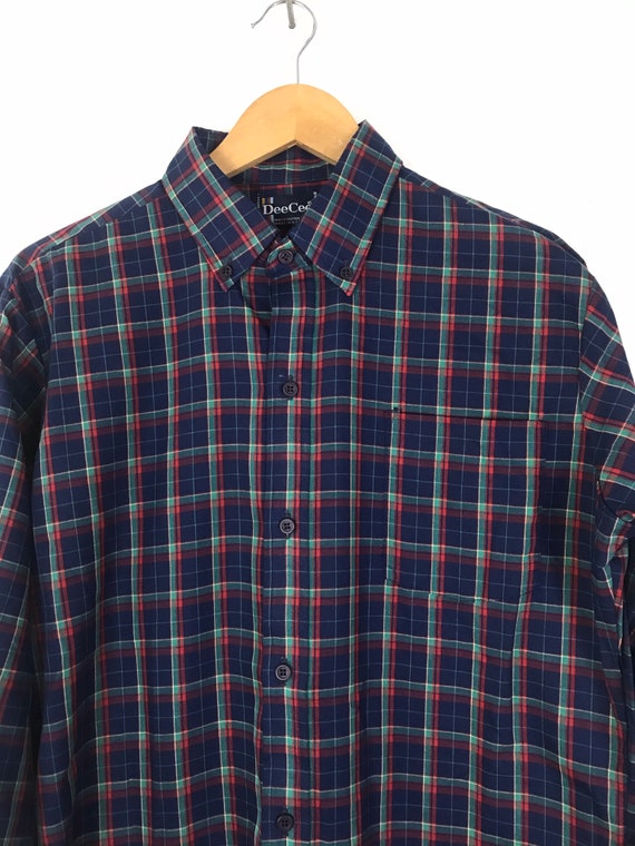 80s Blue Red & Green Plaid Shirt Mens Large, Vint… - image 3