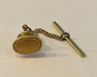 Vintage Gold Oval Tie Tack With Chain, Classic Gold Mens Jewelry, Formal Event Wedding Mens Tie Tack