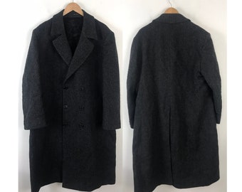 80s London Fog Dark Gray Wool Tweed Over Coat Mens Size Large, Vintage Dark Gray Tweed Mens Trench Coat, Classic Winter Wool Heavy Mens Coat