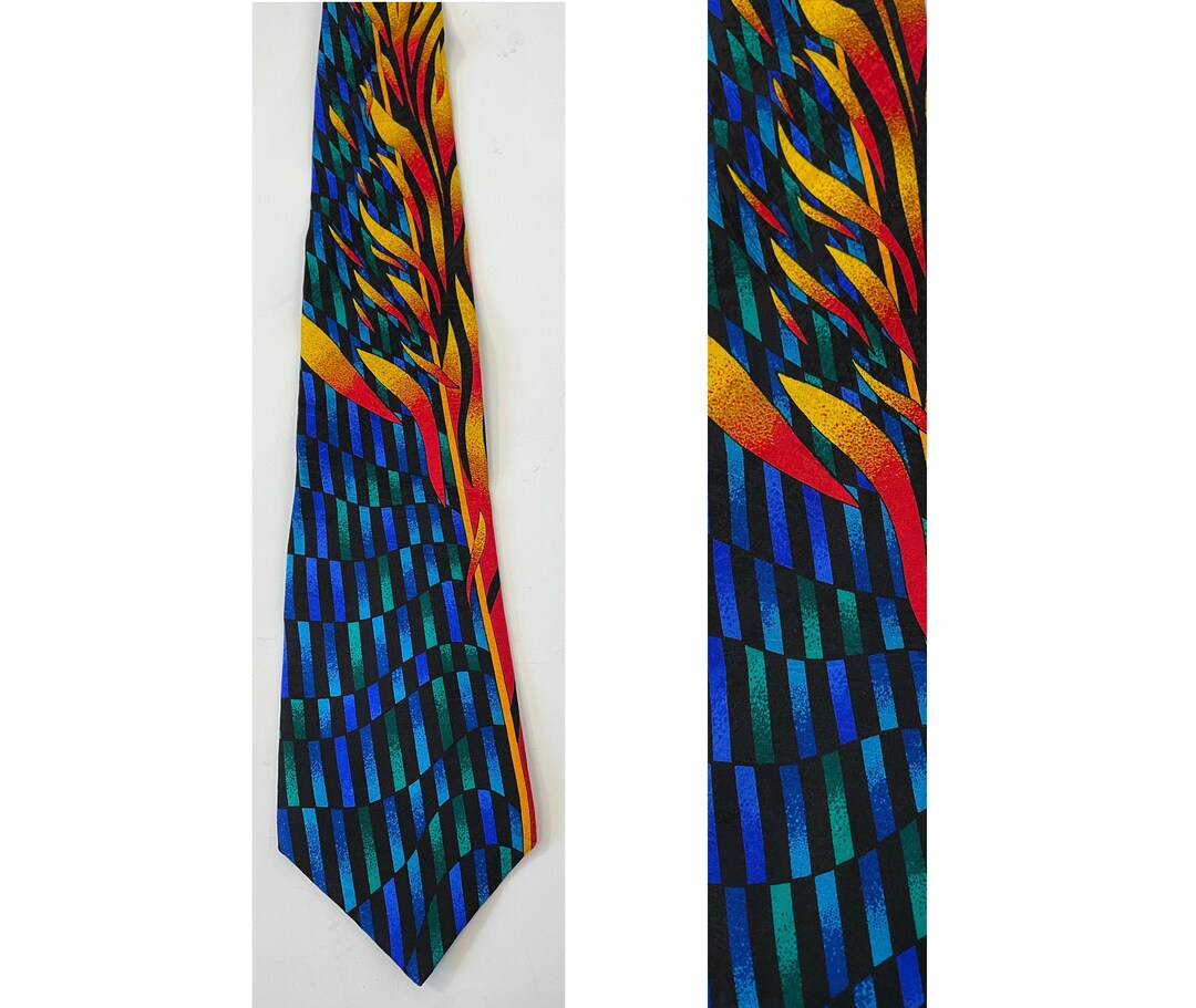 Vintage Multicolored Abstract Print Tie, Wild Colorful Bright Necktie ...