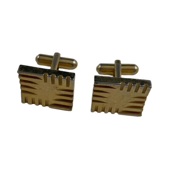 Boutons De Manchette Anciens Rectangulaires - Alliage Doré 2 Microns - Bijou Vintage - Occasion