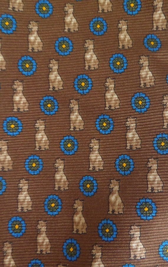 Vintage Brown & Blue Flower Dog Print Mens Tie, D… - image 3