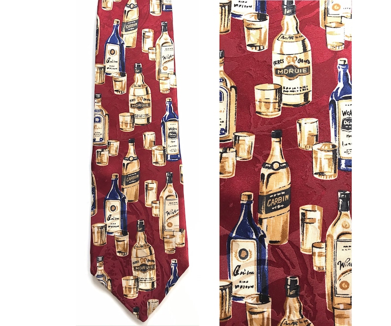 Drinks Glasses Drinks Tie Alcohol Alcohol Tie Booze Tie Print Tie Fathers Day Gift 90s Alcohol Bottles /& Glasses Tie Novelty Necktie