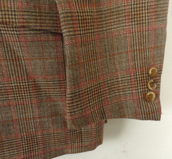 Vintage Mens Plaid Blazer,1980s Brown & Red Plaid… - image 6