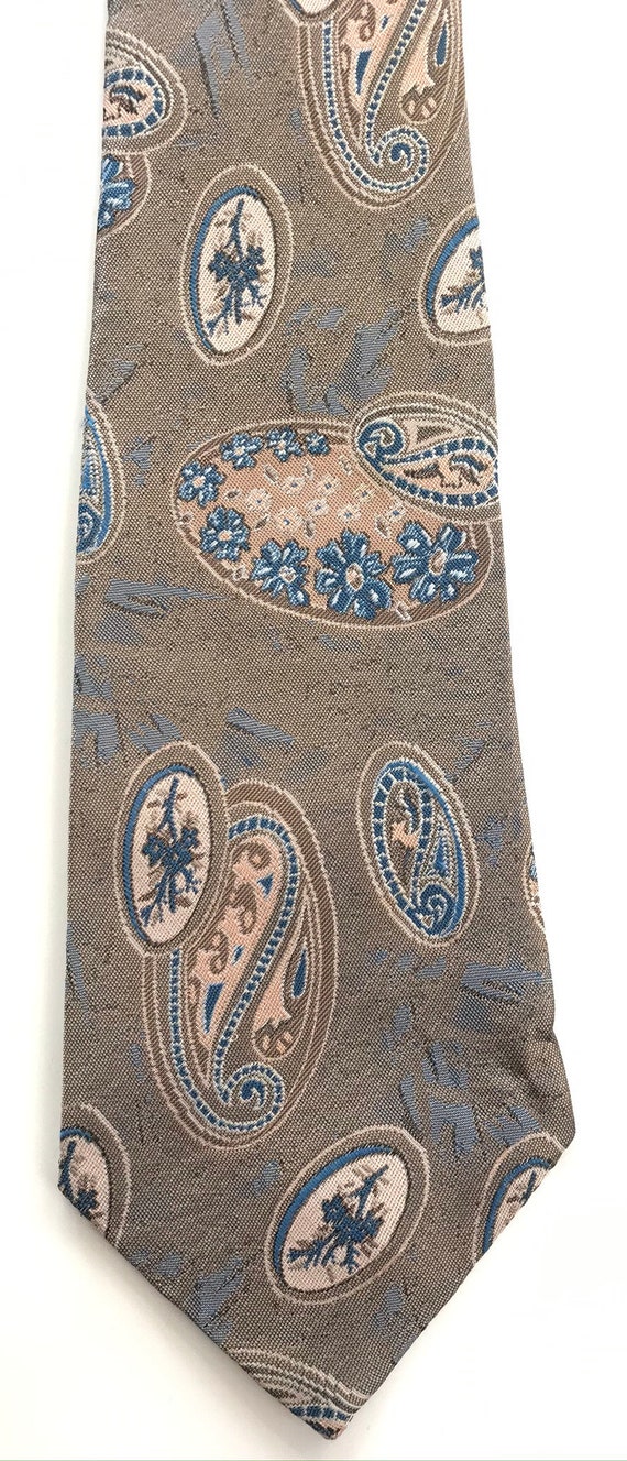 80s Brown & Blue Paisley Tie, Abstract Print Tie,… - image 2