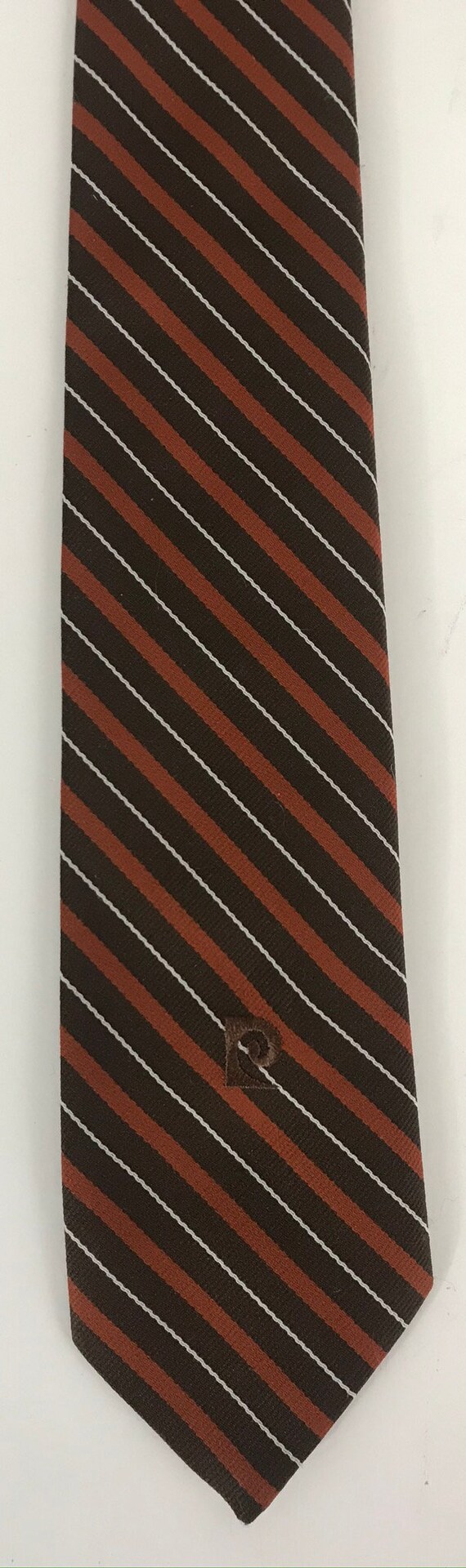 80s Pierre Cardin Brown & Orange Striped Tie, Vin… - image 2