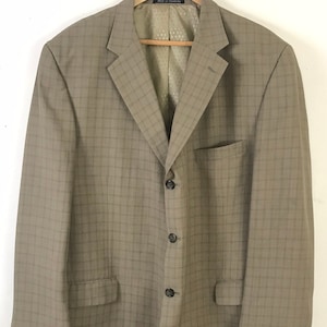 Vintage 1990s Tan Plaid Blazer, Mens Size 50L Polyester Sport Coat