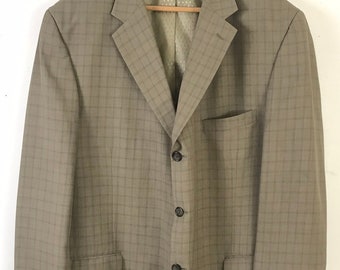 Blazer vintage anni '90 a quadri beige, taglia uomo 50L, giacca sportiva in poliestere