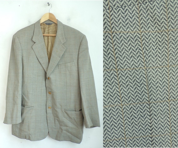 80s Black & Beige Zigzag Print Blazer Mens Size 4… - image 1