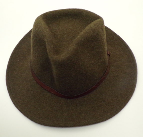 80s Brown Felted Wool Hat Mens Medium, Panama Hat,