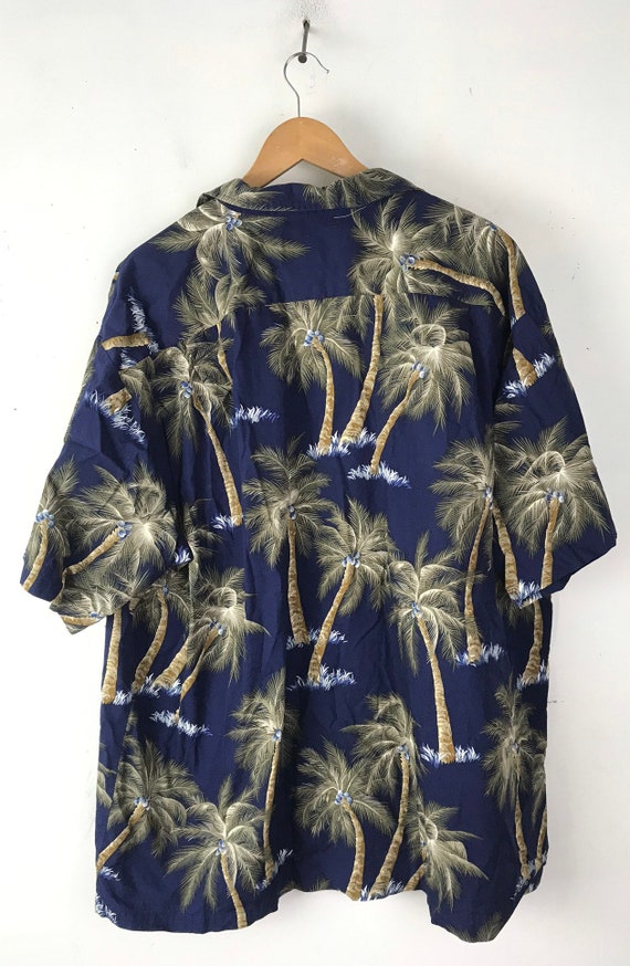 Vintage Mens Hawaiian Shirt,  Dark Blue Palm Tree… - image 5