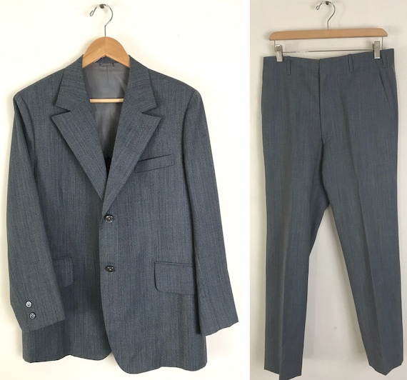 90s Gray Blue Brown Pinstriped Two Piece Suit Mens