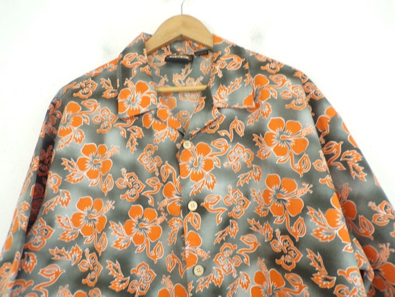 Vintage Hawaiian Shirt Mens 2XL, Orange & gray Fl… - image 3