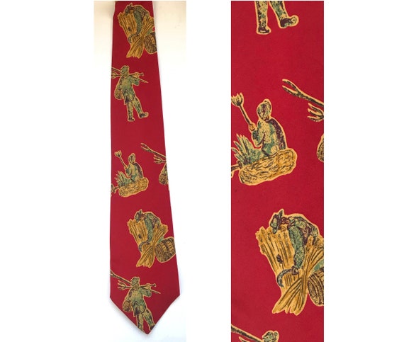 Vintage Hunter & Gatherer Farming Tie, Pitchforks… - image 1