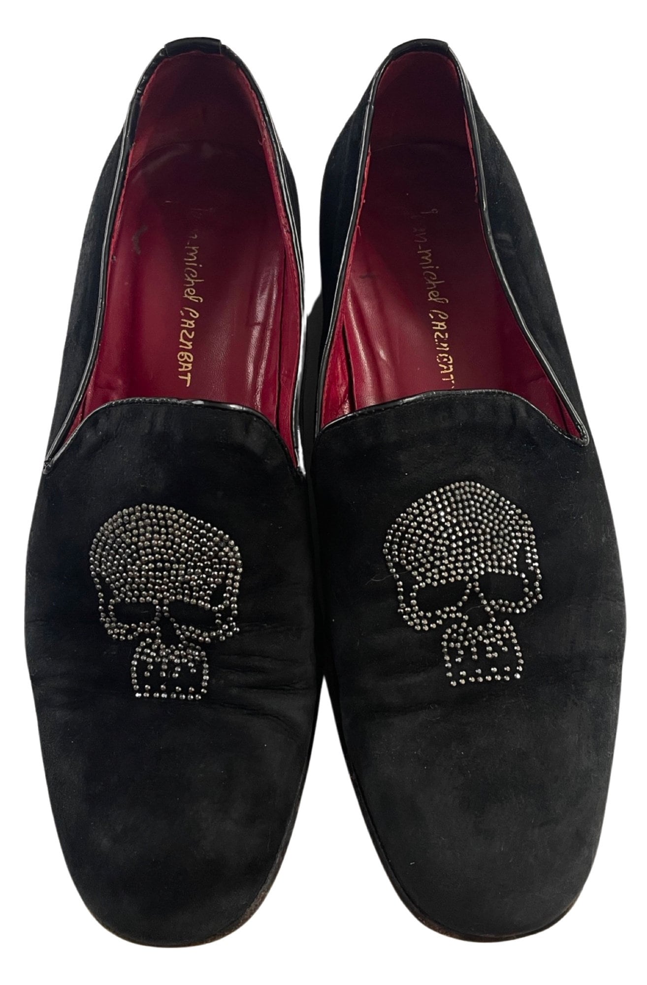 Vintage Black Skull Head Loafers Mens Size 8, Silver Beaded 