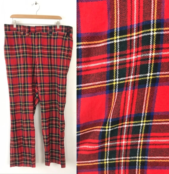 Vintage Red Plaid Handmade Pants Mens Size 38 Wais