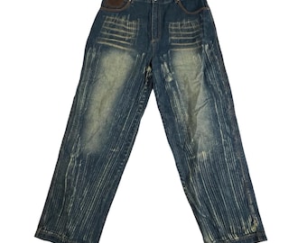 Vaqueros Moffat Sports vintage descoloridos para hombre, talla 38, cintura, lavado oscuro, pernera recta, lavados a la piedra, estilo urbano.