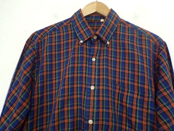 Vintage Mens Plaid Shirt, 1990s Blue Red & Green … - image 3